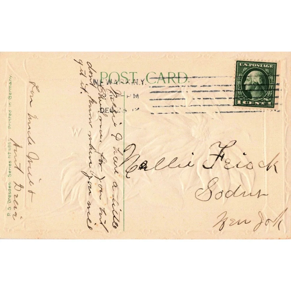 Antique 1911 Christmas Postcard Embossed Poinsettia Holly Horwitz Germany Used